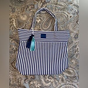 Obagi Blue and White Canvas Tote Bag with Tassels New Without Tags
